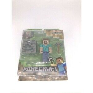 Minecraft Series 1 Overworld Steve with Minecart 3” Action Figure Set NEW